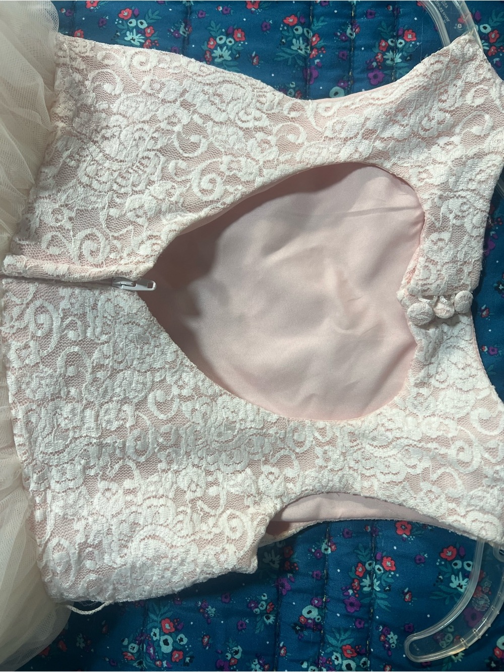 BED|STU Pink Lace Bodice Cream Tulle Heart-Back Flower Girl Dress - Picture 10 of 15